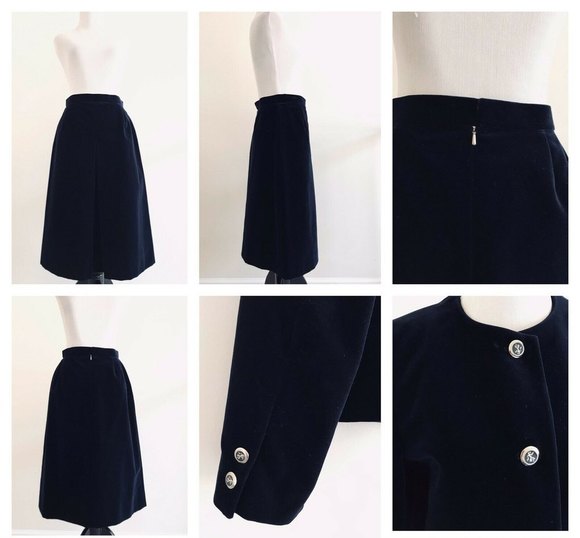 The Scotch House | Crewneck Velour Blazer Skirt Set Womens Size 4 Blue - Picture 12 of 14